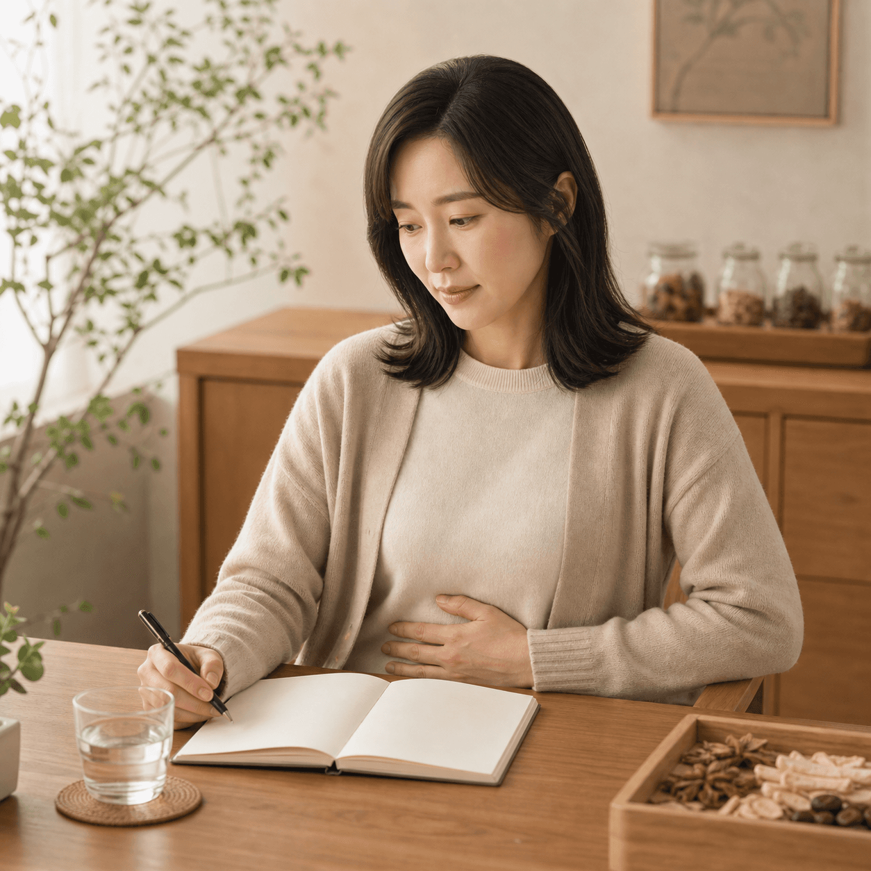 만성 변비로 아랫배 불편감과 잔변감을 느끼는 환자의 진료 이미지