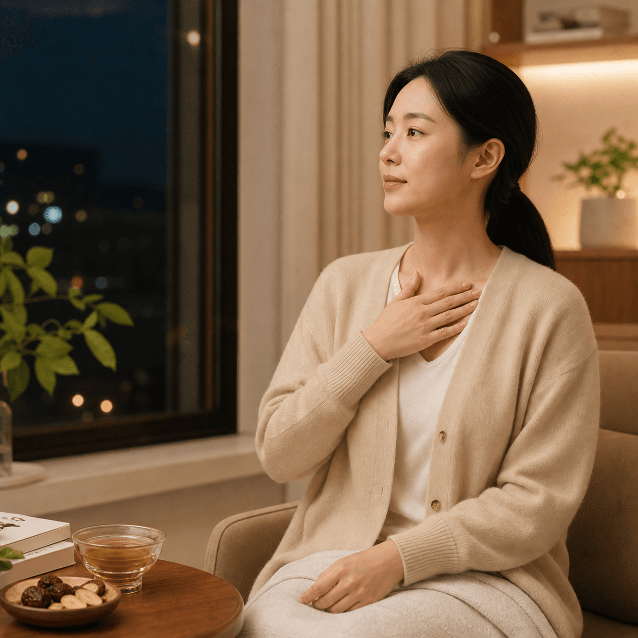 역류성 식도염으로 목과 가슴 답답함을 느끼는 환자의 소화기 진료 이미지