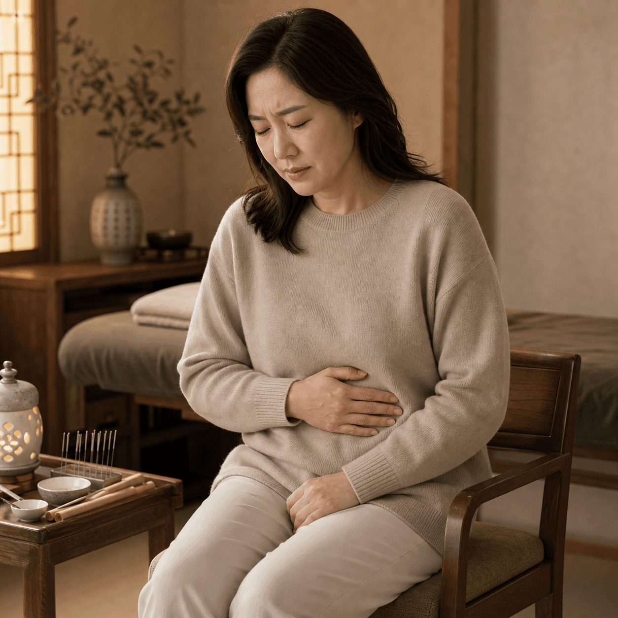 위경련과 명치통증으로 상복부 불편감을 느끼는 환자의 진료 이미지
