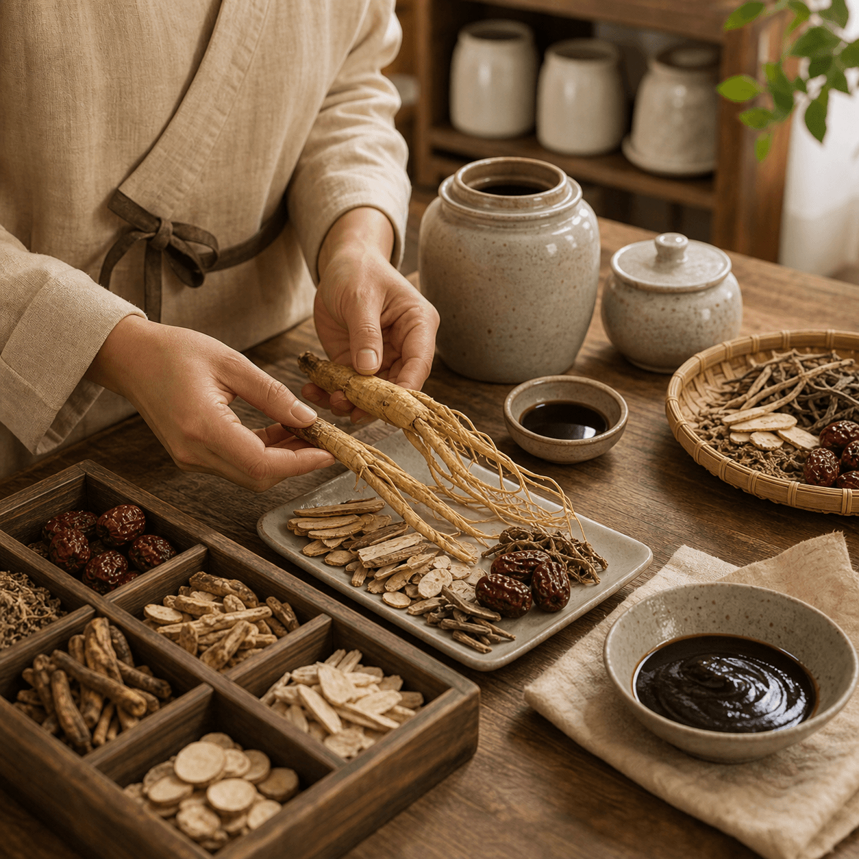 맞춤 보약 조제를 준비하는 한의원 공간